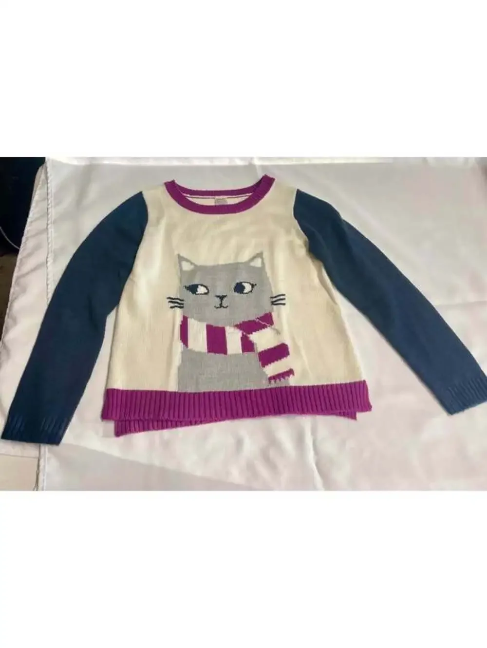 Gymboree Girls Cat Sweater Size 10-12 Winter Kitty Colorblock